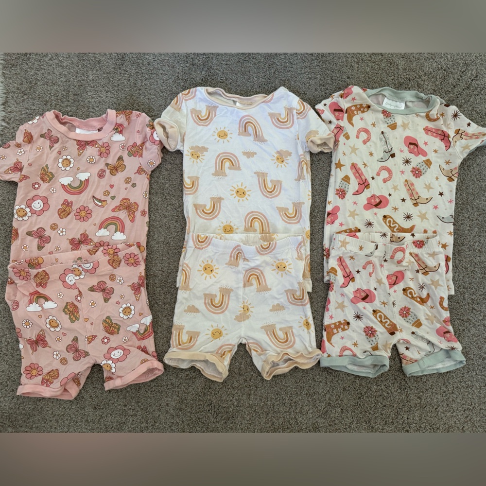 Bundle of bamboo retro rainbow & cowgirl pajamas 24m/2t